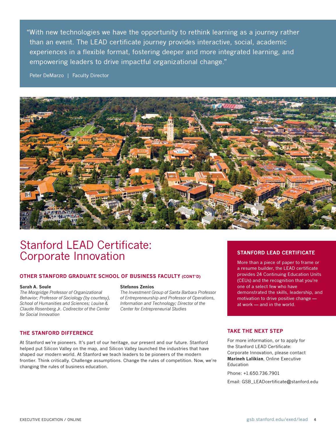 Stanford LEAD Certificate Corporate Innovation by Stanford MSx Program