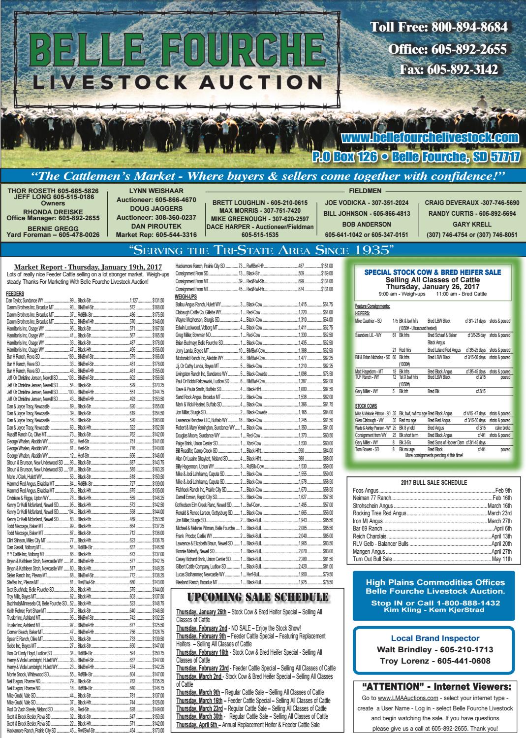Belle Fourche Livestock Market Report 1.23.17 by TriState Livestock