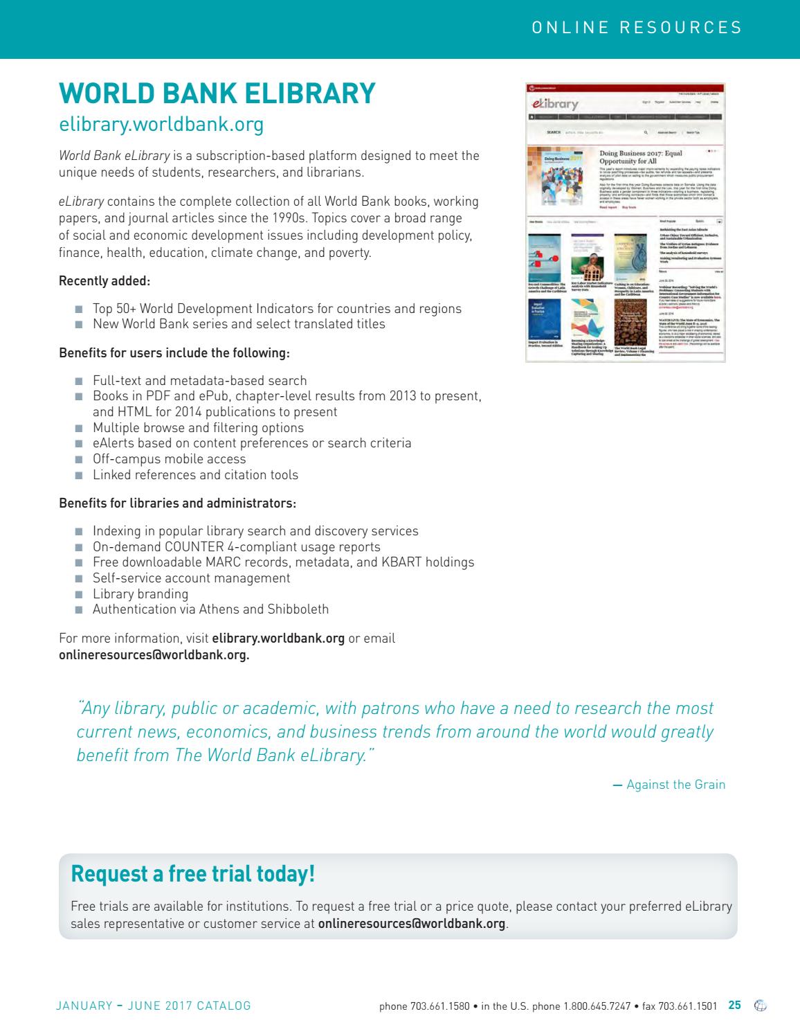 World Bank Group Publications Catalog January June 2017 By