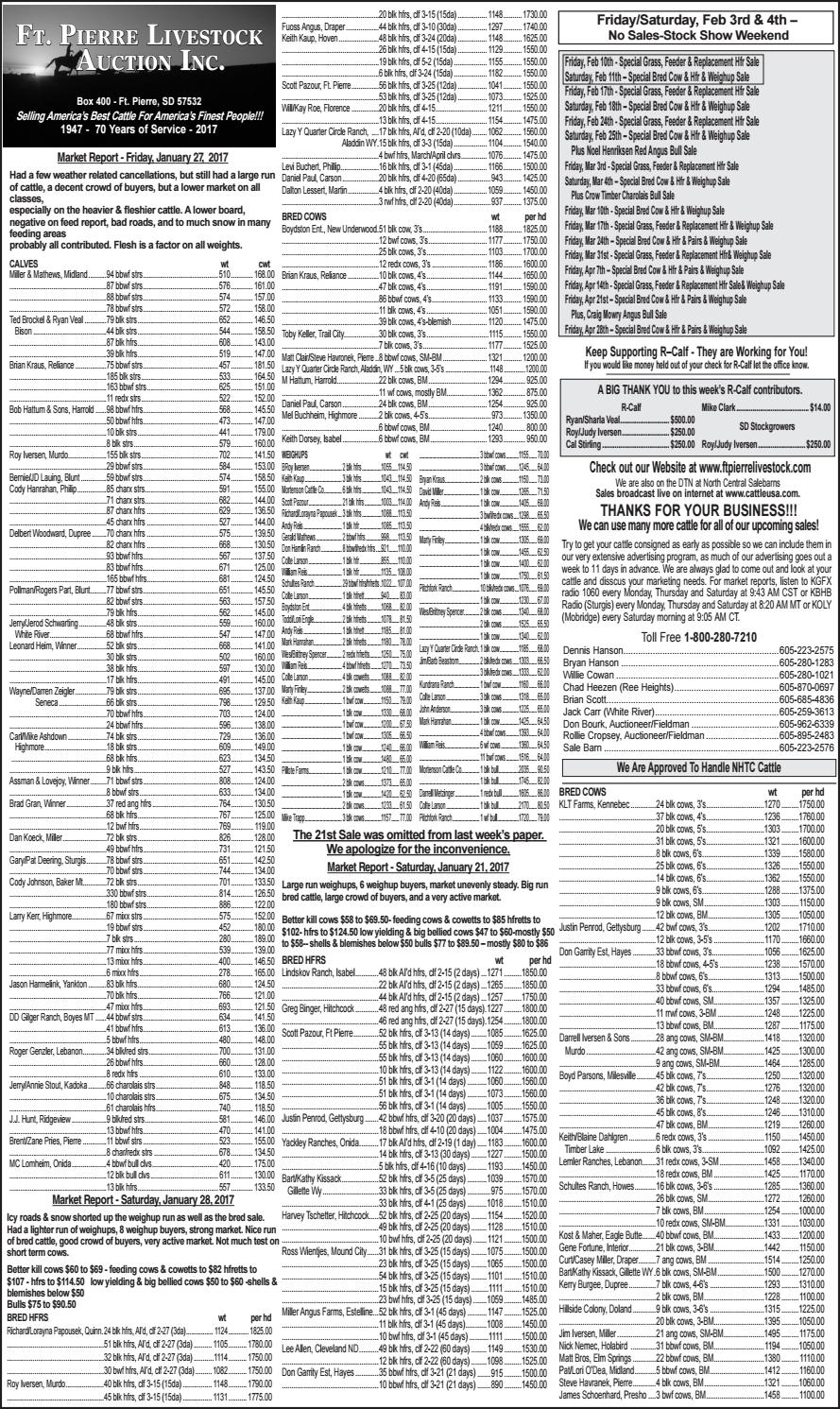 Ft. Pierre Livestock Auction Market Report 1.30.17 by TriState