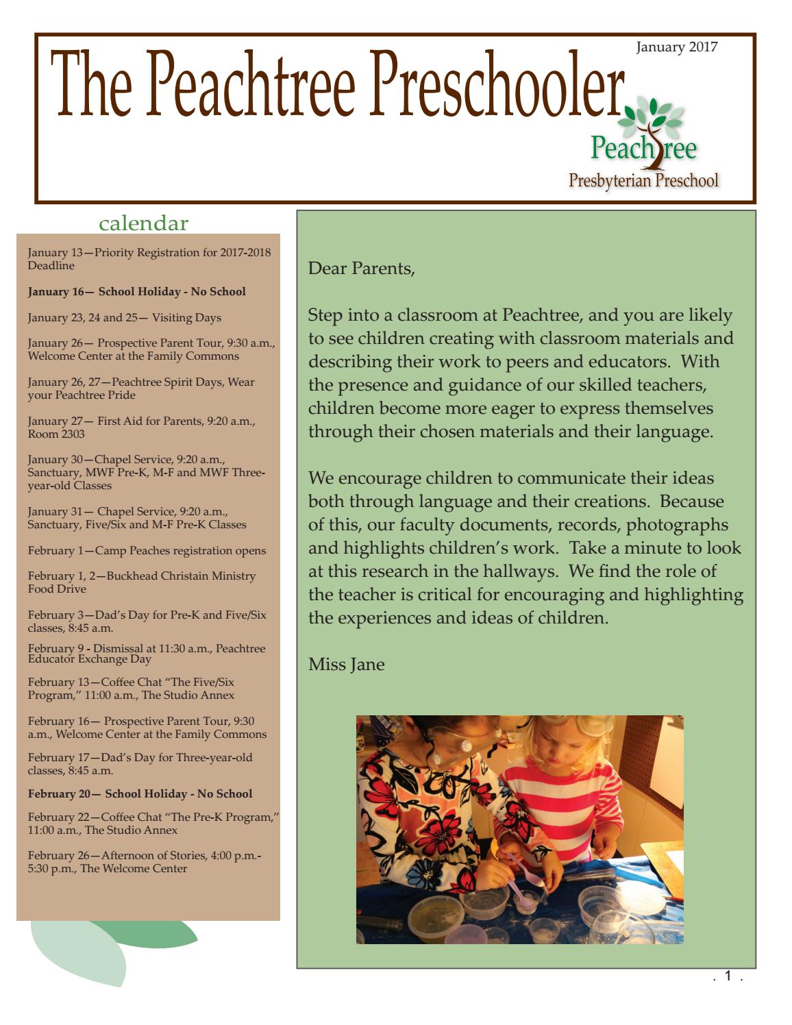 2017 January newsletter by Peachtree Presbyterian Preschool Issuu