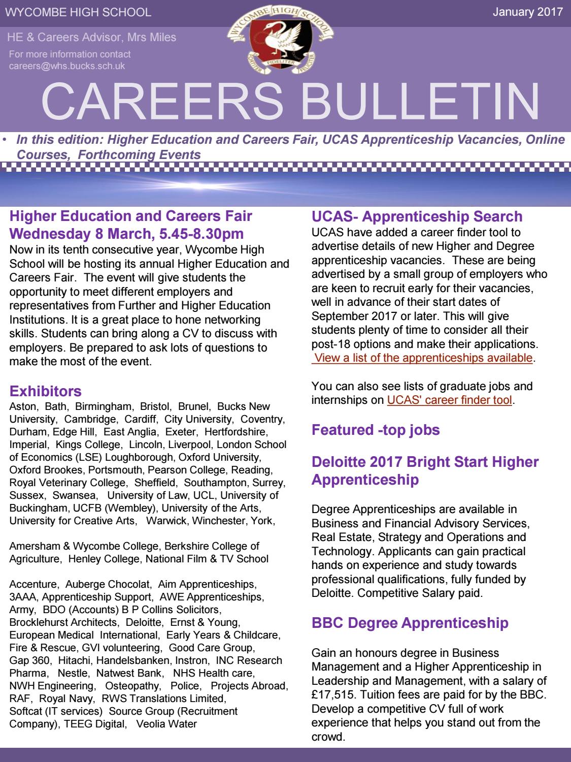 January 2017 careers bulletin by High School Issuu