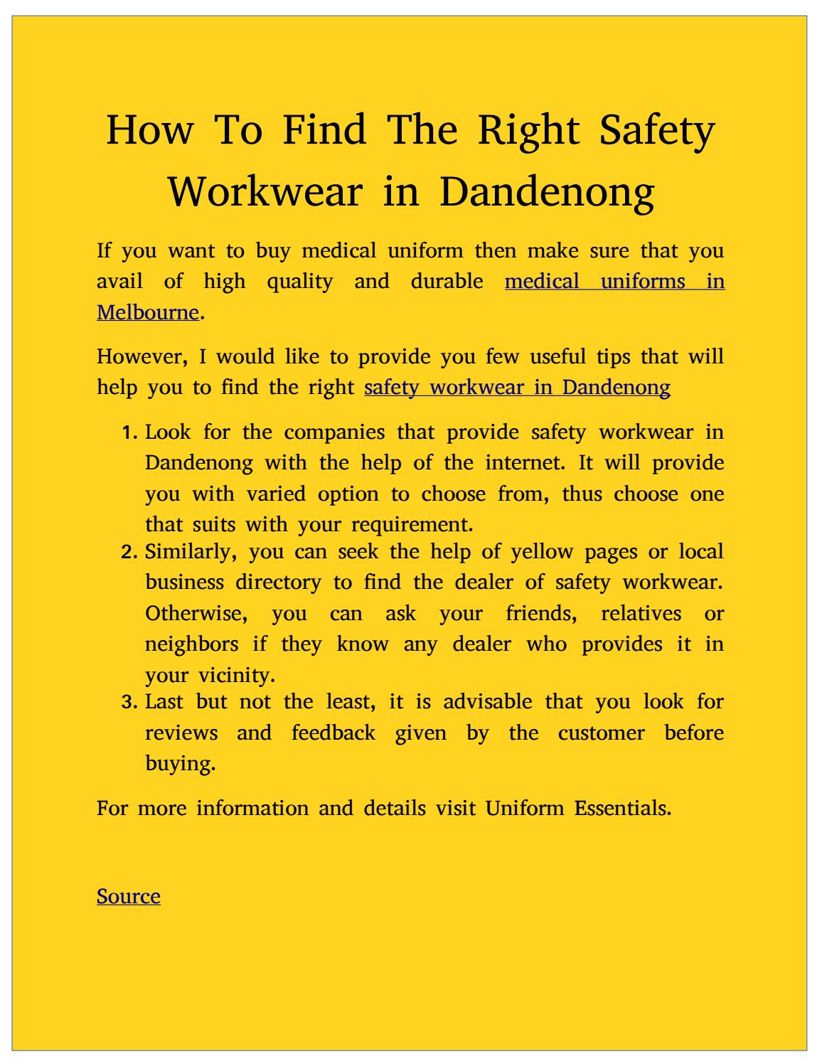 Safety Workwear Dandenong by Uniform Essentials Issuu