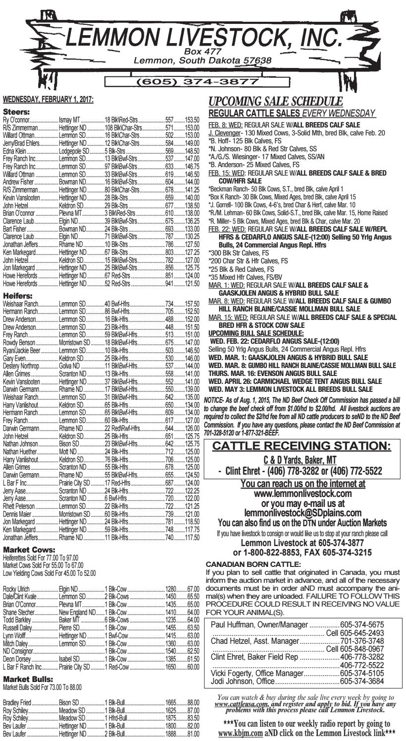 Lemmon Livestock Market Report 2.6.17 by TriState Livestock News