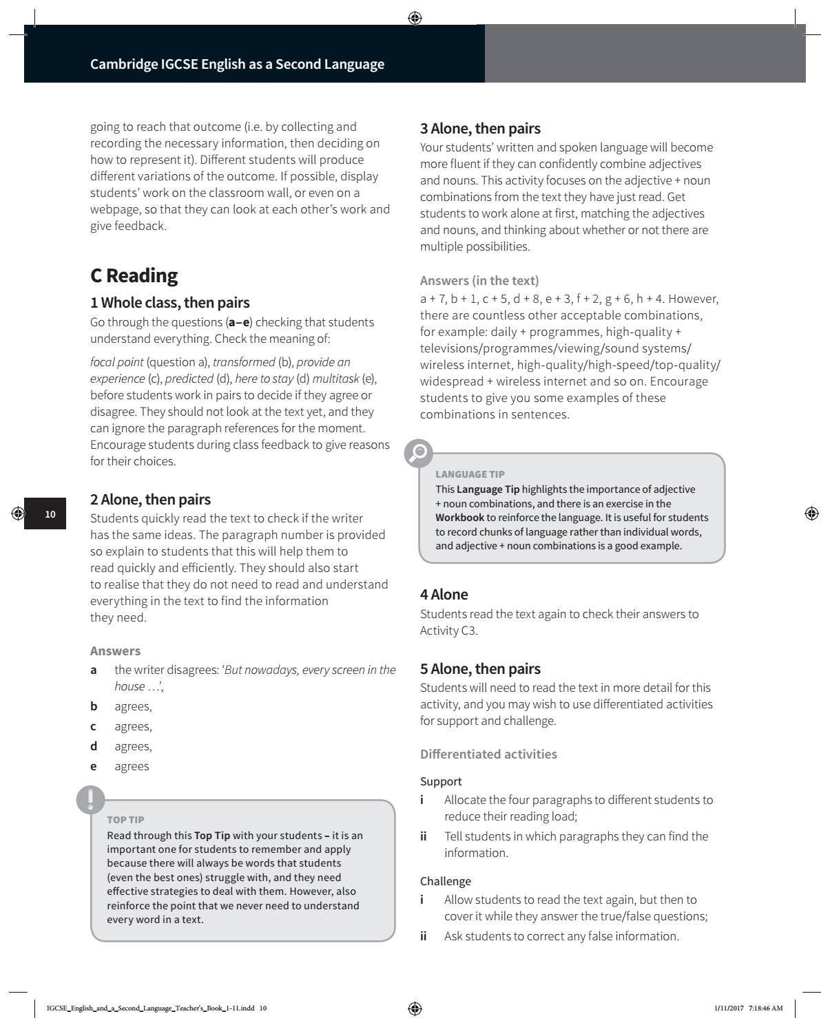 Preview Cambridge IGCSE English as a Second Language Teacher's Book by ...