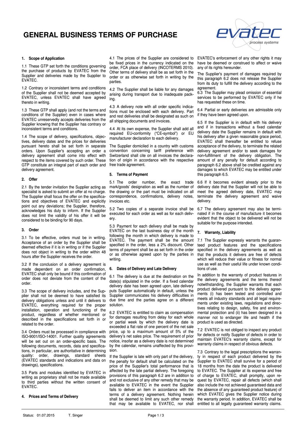 General Terms Of Purchase Evatec 20150703 By Evatec Issuu