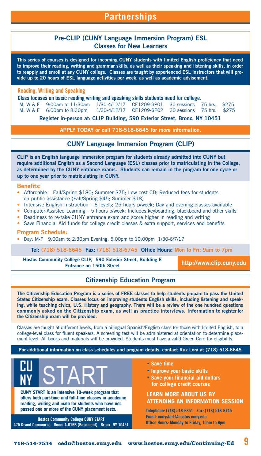 Spring 2017 Continuing Education Catalog by Hostos Community College