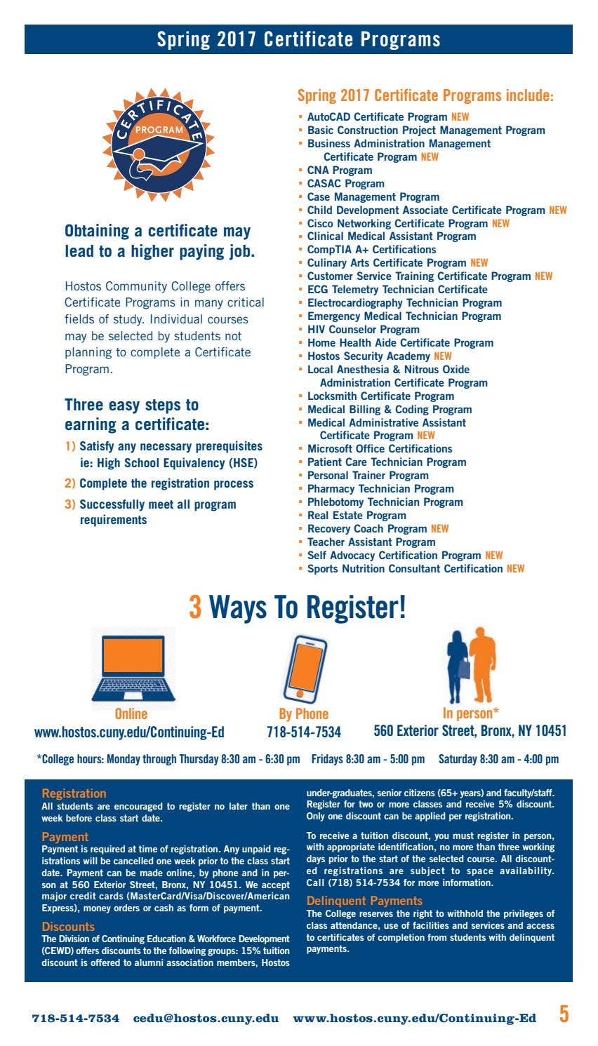 Spring 2017 Continuing Education Catalog by Hostos Community College