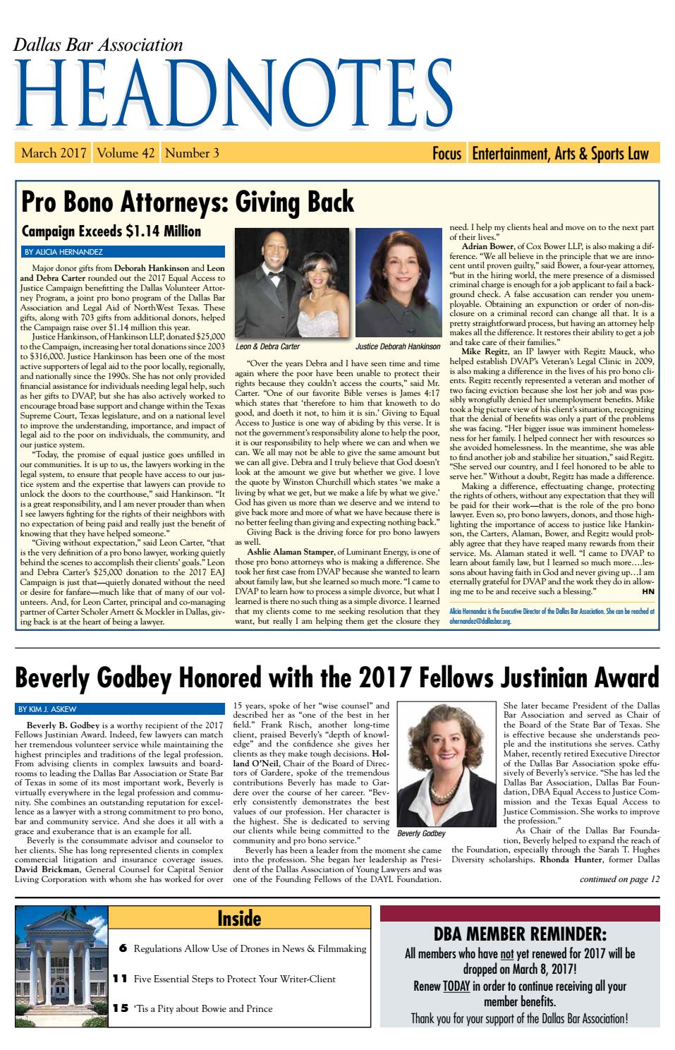 March 2017 Headnotes: Entertainment, Arts & Sports Law by Jessica Smith -  Issuu
