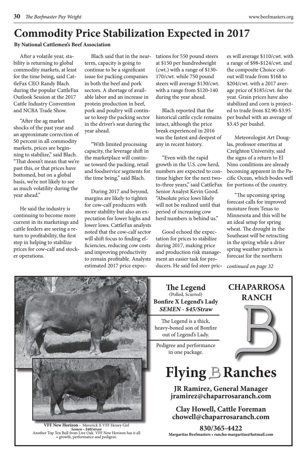 The Beefmaster Pay Weight Spring 2017 By Beefmaster Breeders