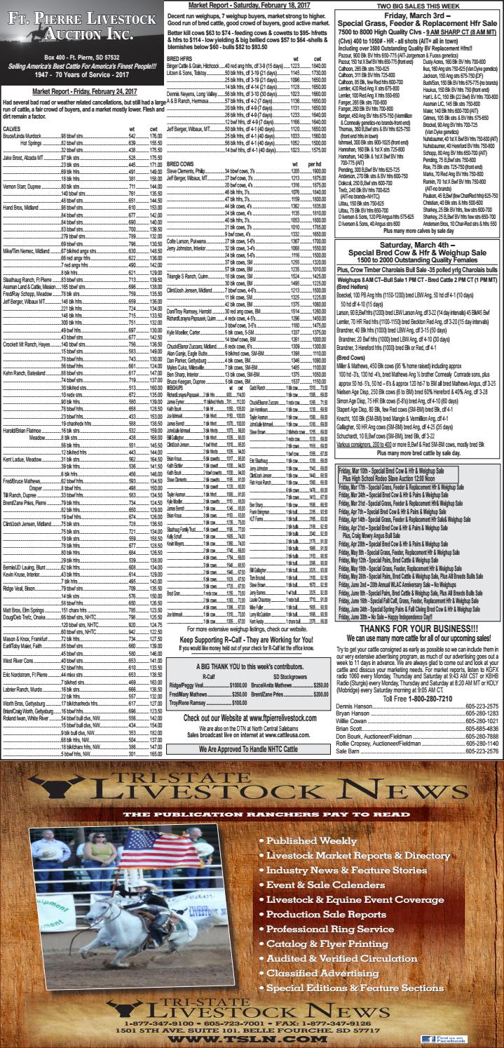 Ft. Pierre Livestock Auction Market Report 2.28.17 by TriState