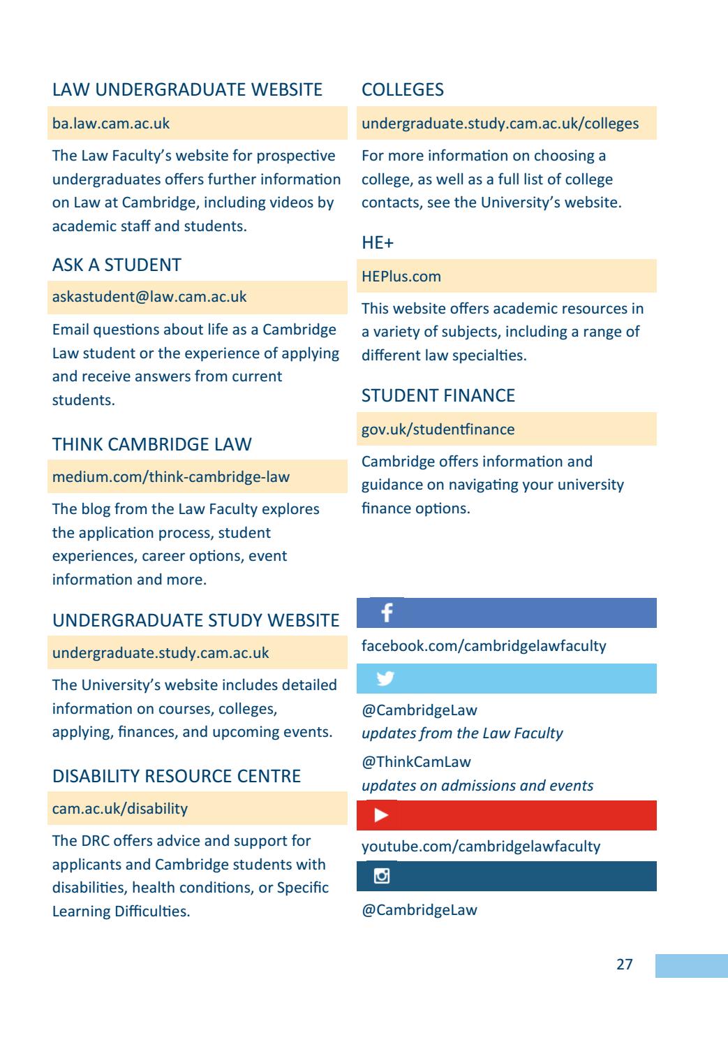 Law at Cambridge a guide for prospective undergraduate students by