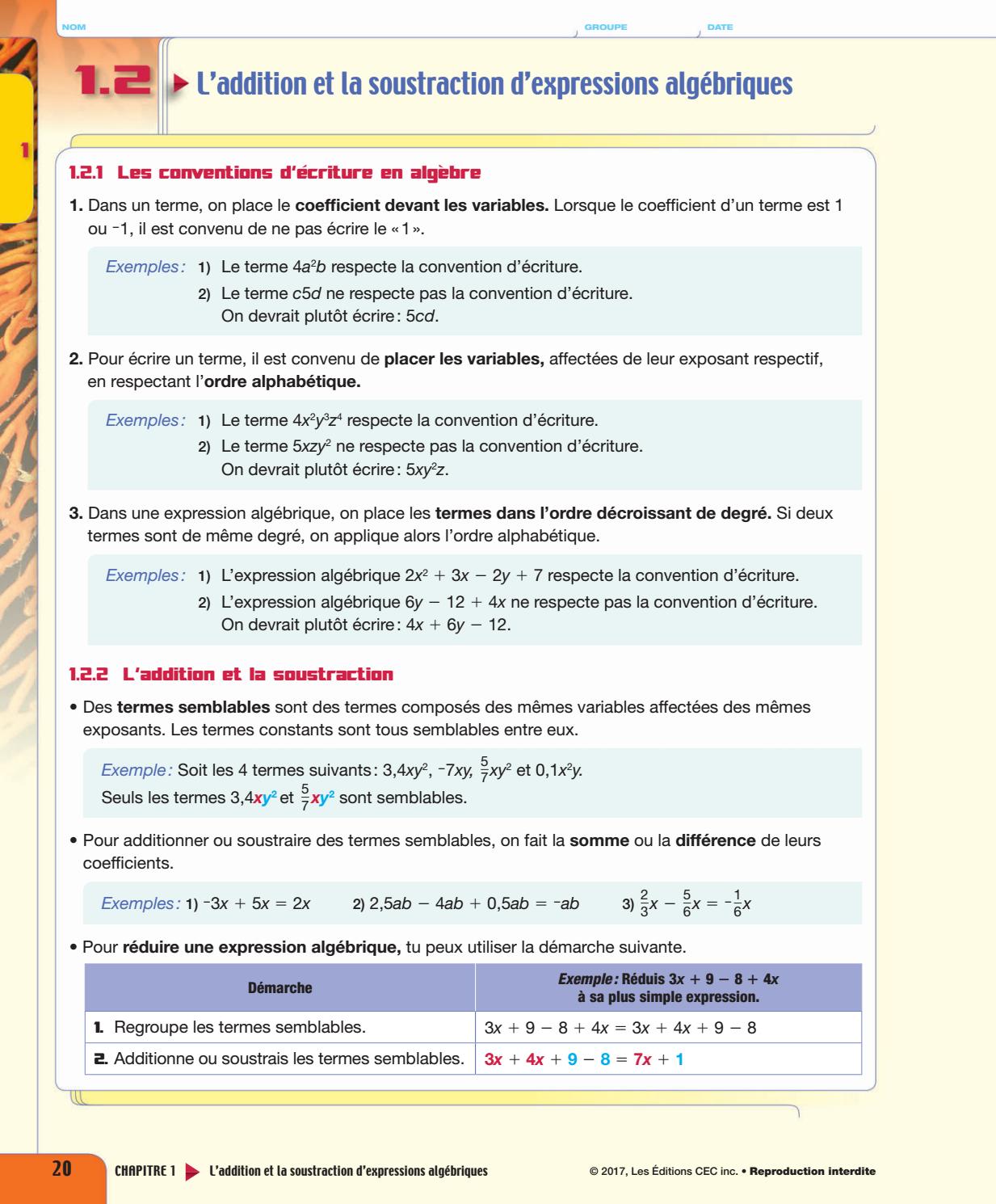 Point De Mire Secondaire 2 Corrigé Chapitre 2
