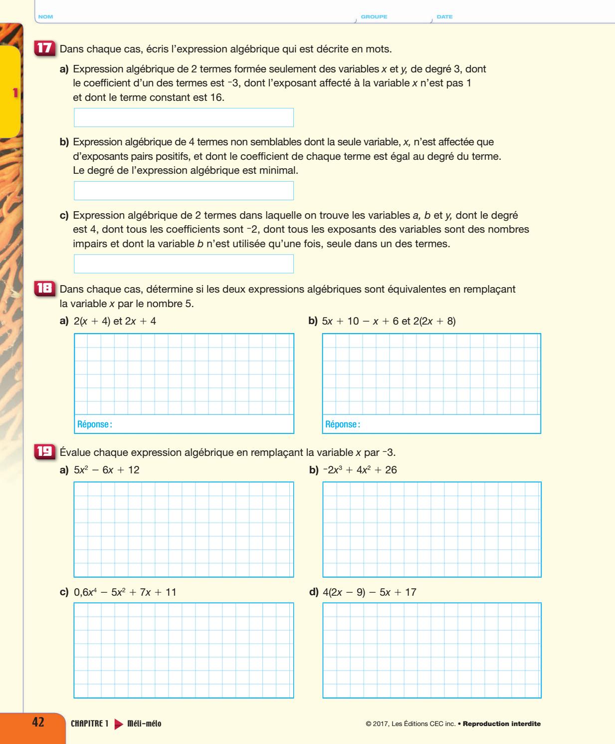 Point De Mire Secondaire 2 Corrigé Chapitre 2