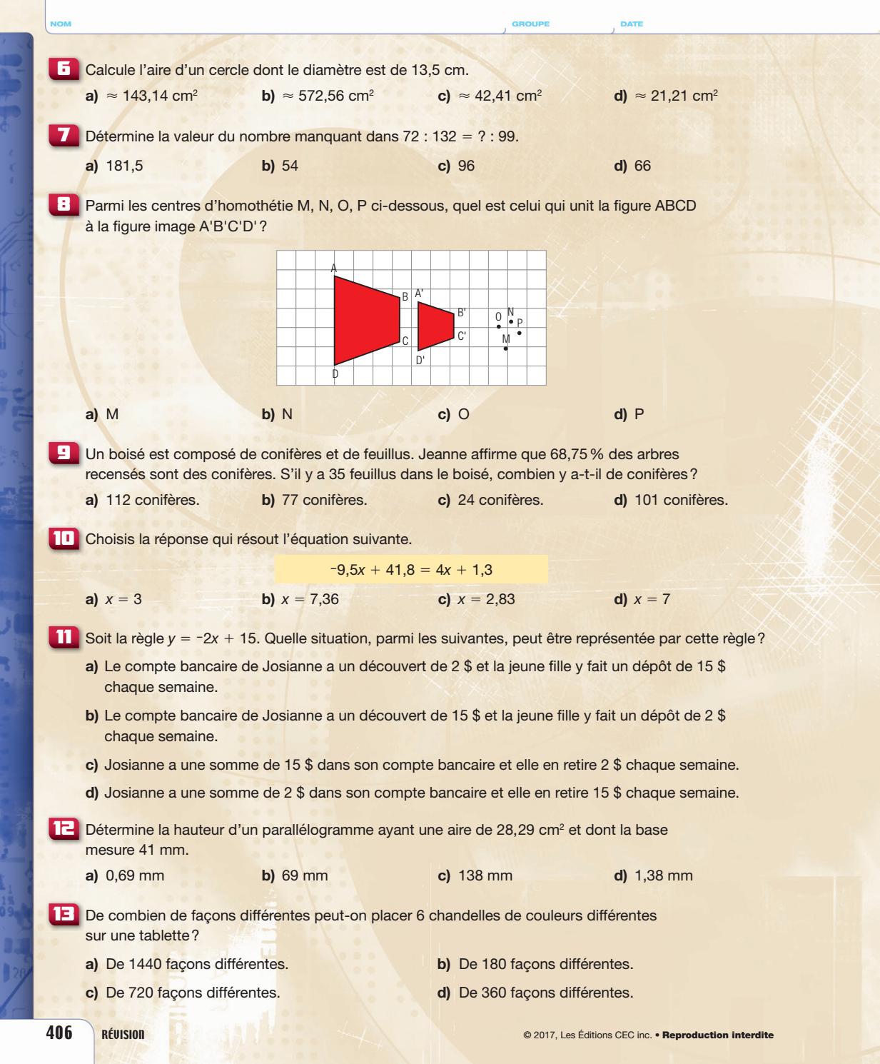 Point De Mire Secondaire 2 Corrigé Chapitre 2