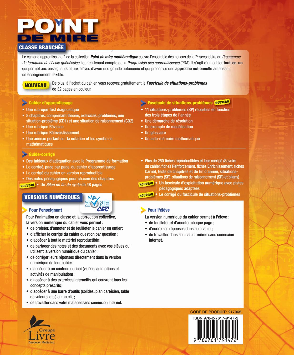 Point De Mire Secondaire 2 Corrigé Chapitre 2