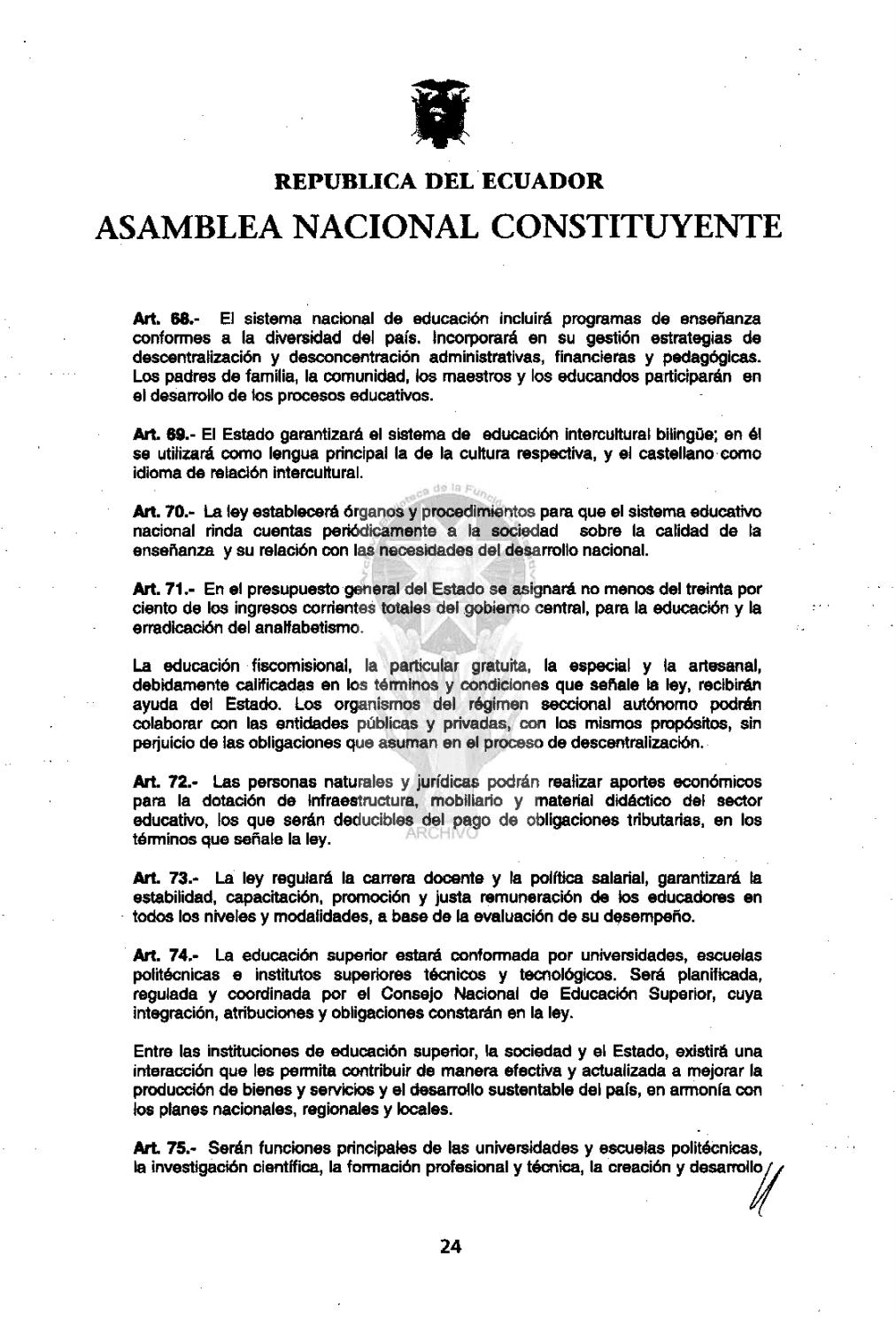 Constitución de la República del Ecuador de 1998 by Asamblea Nacional
