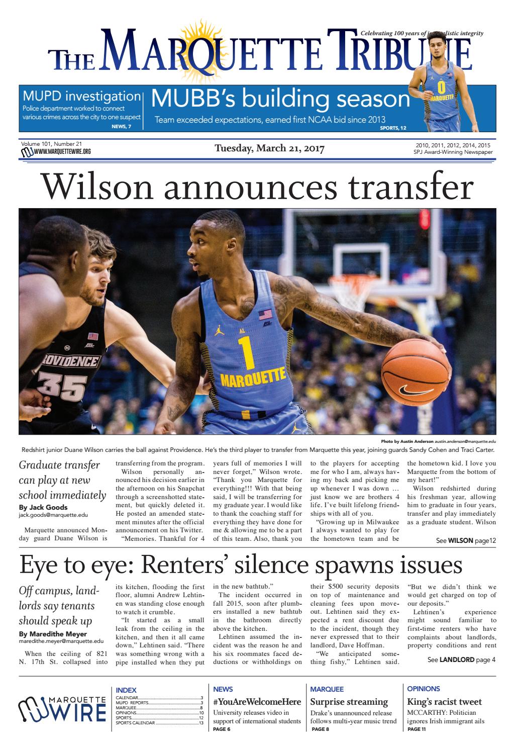 The Marquette Tribune Tuesday, March 21, 2017 by Marquette Tribune