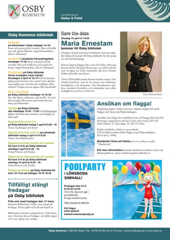 100% Lokaltidning Osby kommun Competence reklambyr Man kan nstan knna doften av Date och hra tonerna frn Careless whisper Allt om Osby nr: 6 2016 by Espresso reklambyr - issuu