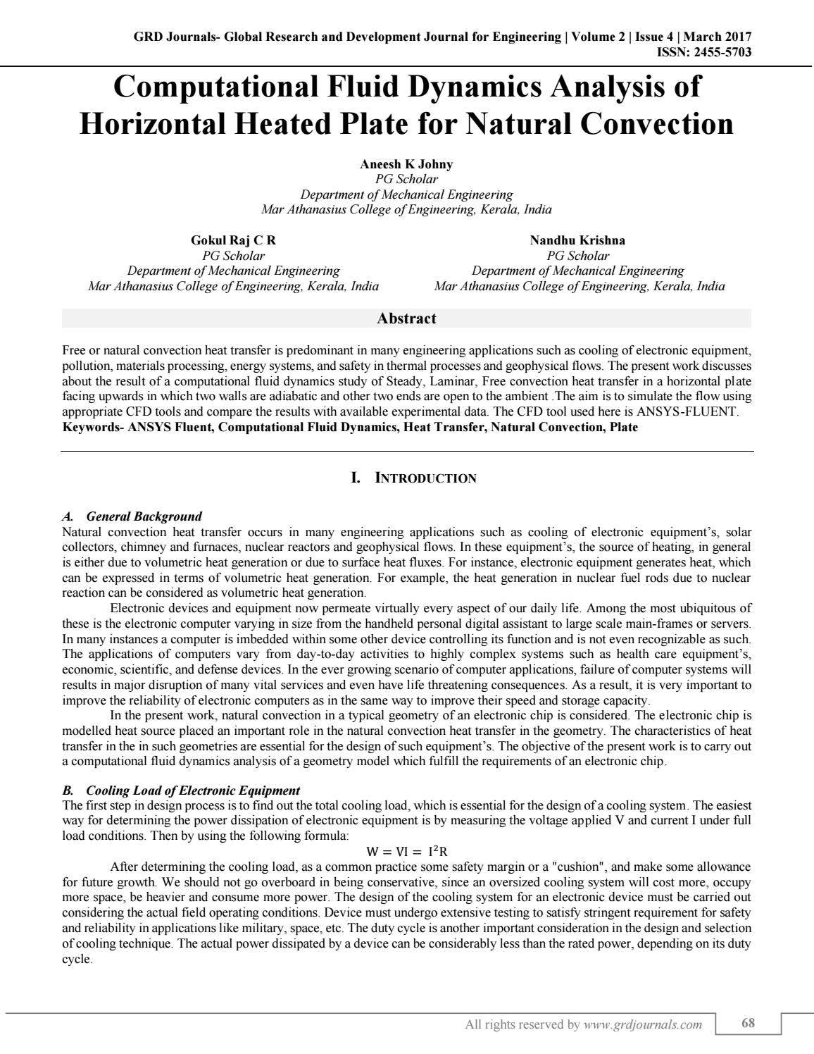 Computational Fluid Dynamics Analysis of Horizontal Heated Plate for ...