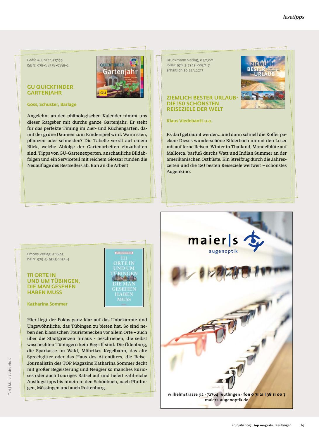Top Magazin Reutlingen Tubingen Fruhjahr 2017 By Top Magazin Issuu