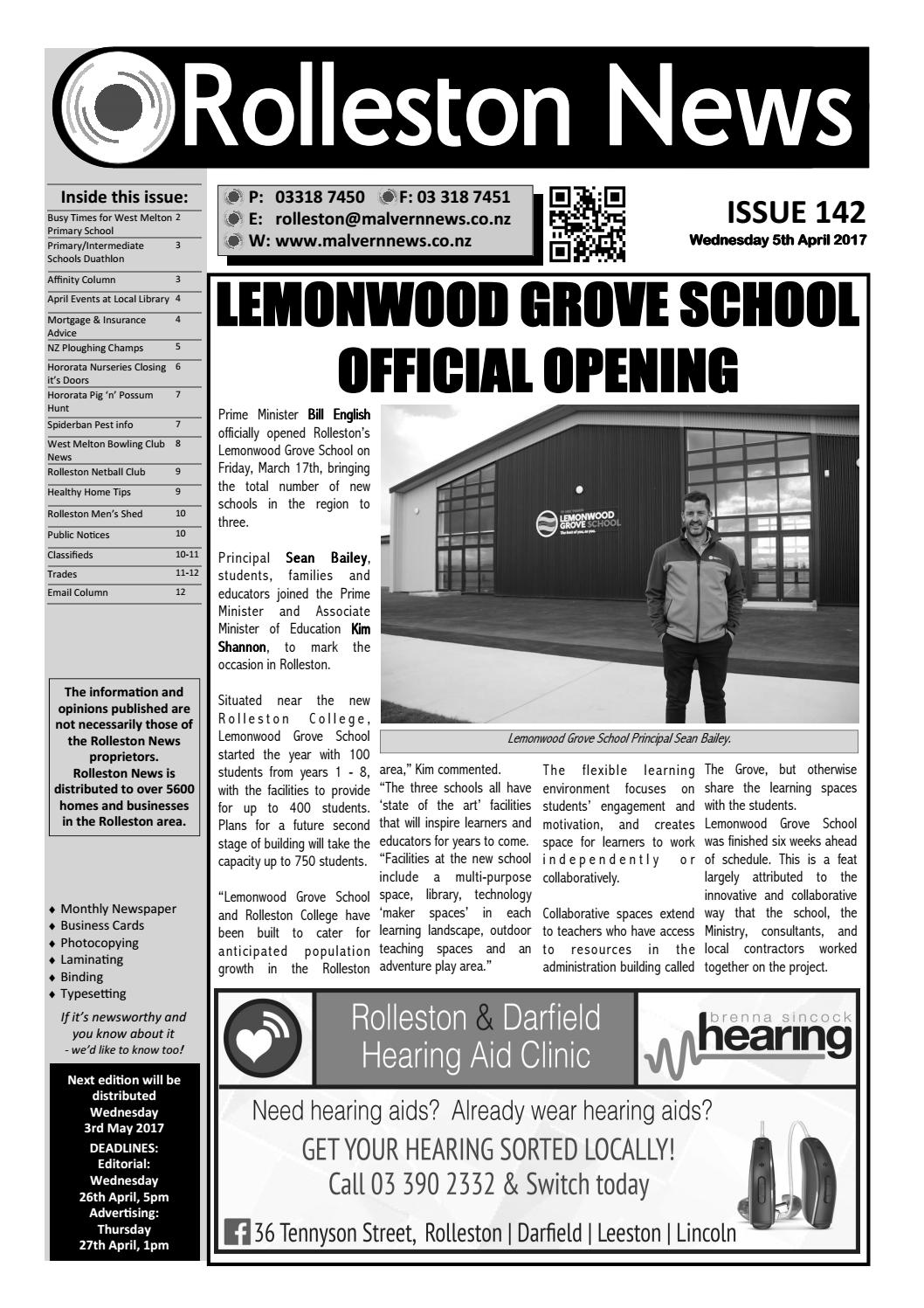 Rolleston News Issue 142 April 2017 by Malvern News Issuu