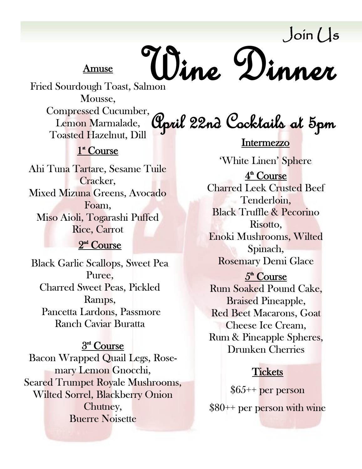 Wine Dinner Menu by Winchester Country Club Issuu