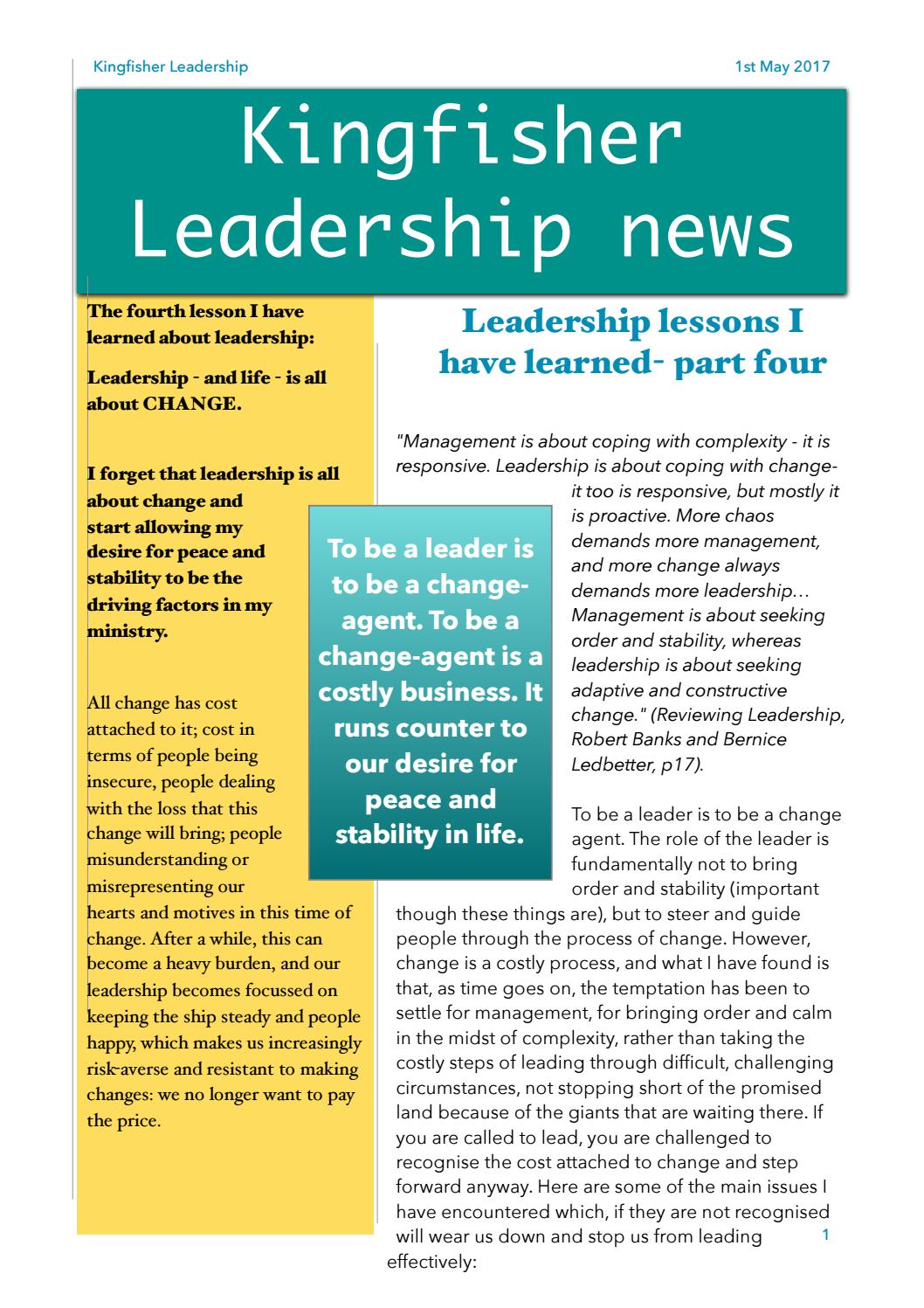 Kingfisher leadership news may 2017 by Kingfisher Church Issuu