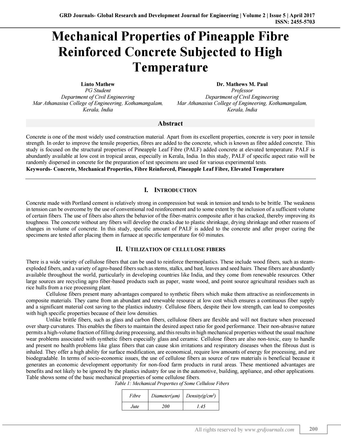 Mechanical Properties of Pineapple Fibre Reinforced Concrete Subjected to High Temperature by