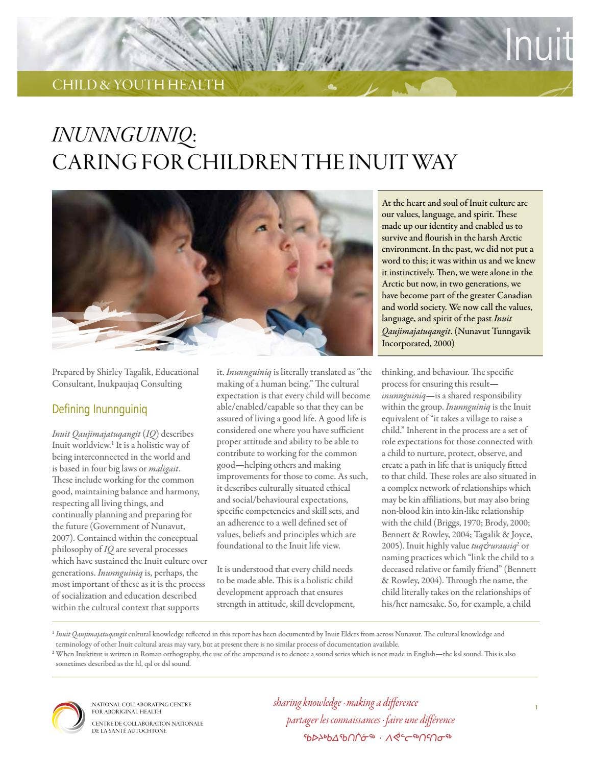 Inunnguiniq: Caring for children the Inuit way by NCCIH-CCNSA - Issuu