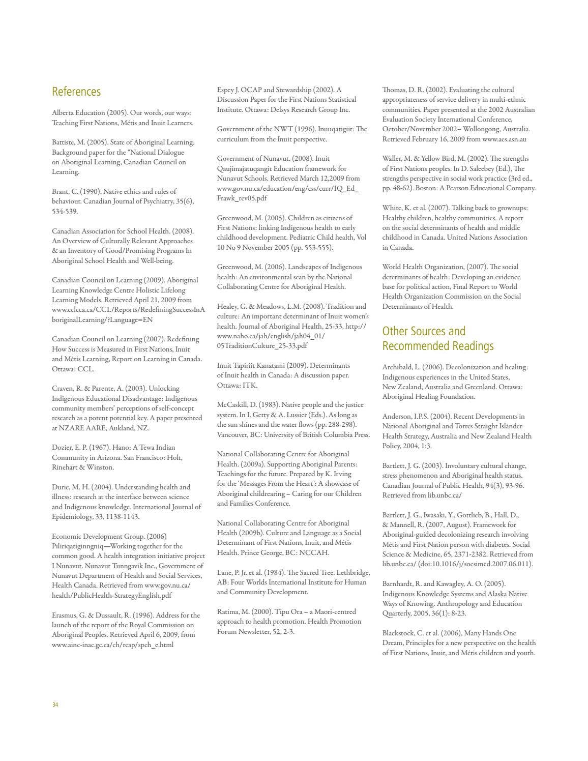 A framework for Indigenous school health: Foundations in cultural ...