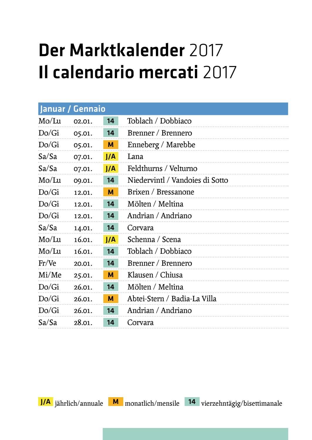 Marktkalender / Calendario mercati 2017 by hds unione - Issuu