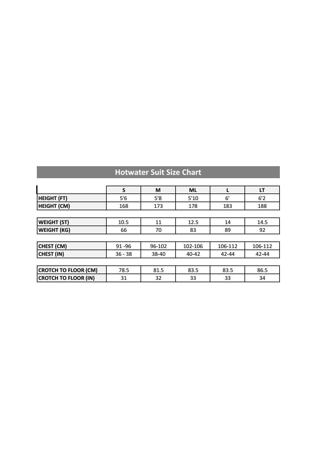 Denim Hotwater Suit Size Chart 2017 by Northern Diver UK Issuu