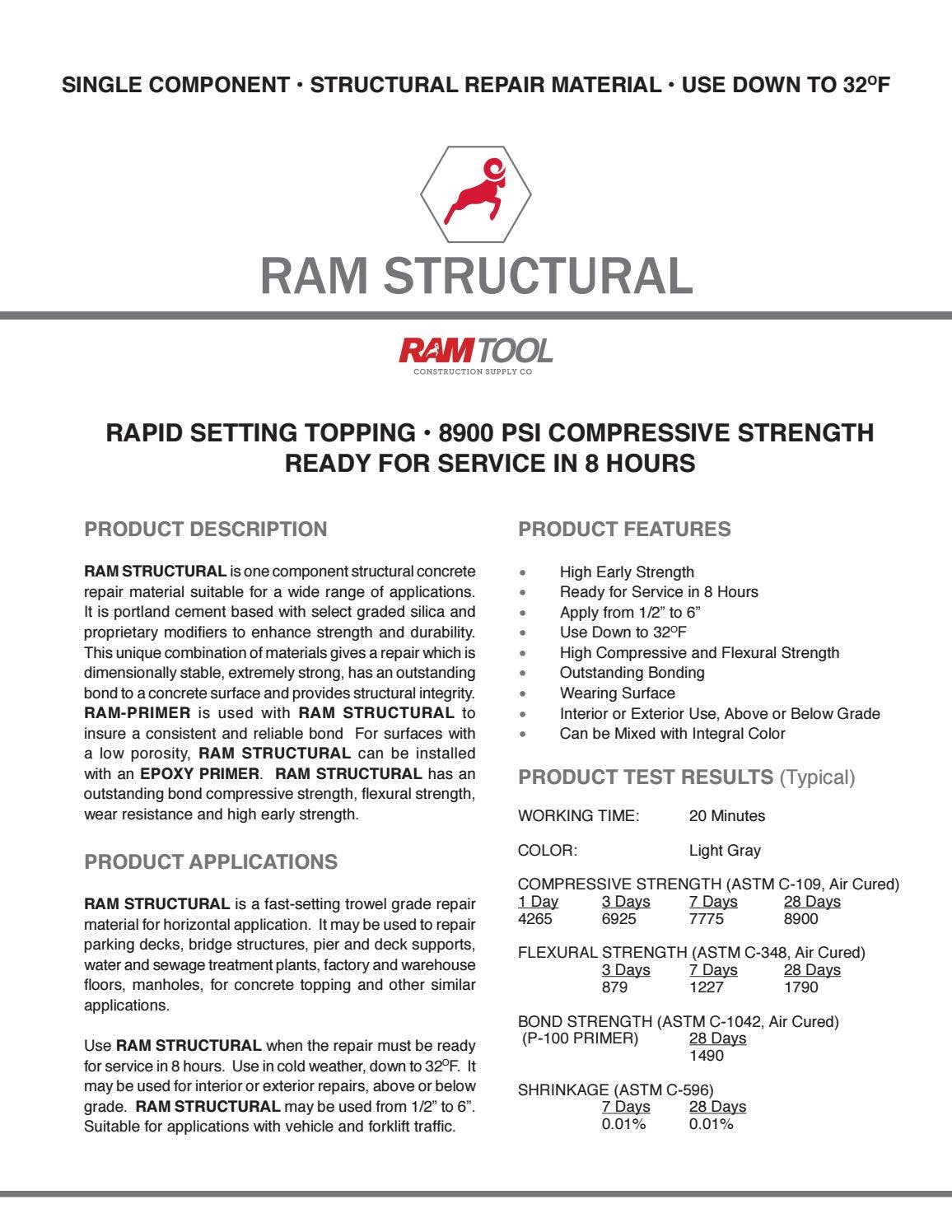 Engineering Sample Ram RamStructural Tech Data & SDS by Ram Tool Construction Supply Co. - Issuu