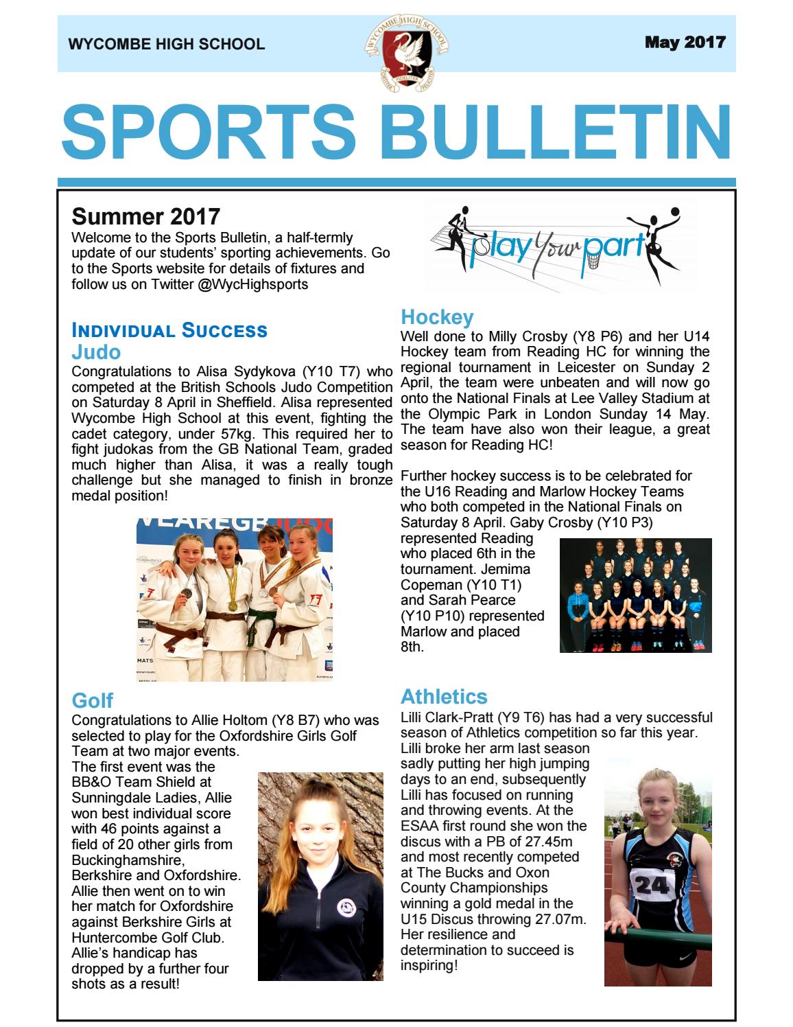 Sports bulletin may 2017 by High School Issuu