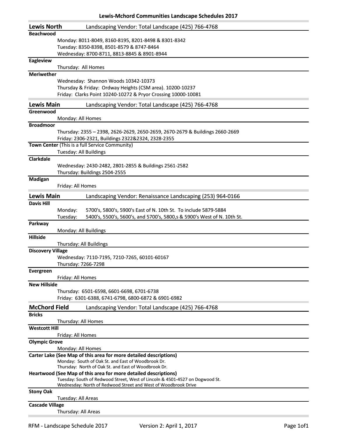 2017 landscape schedule all areas by Liberty Military Housing at JBLM
