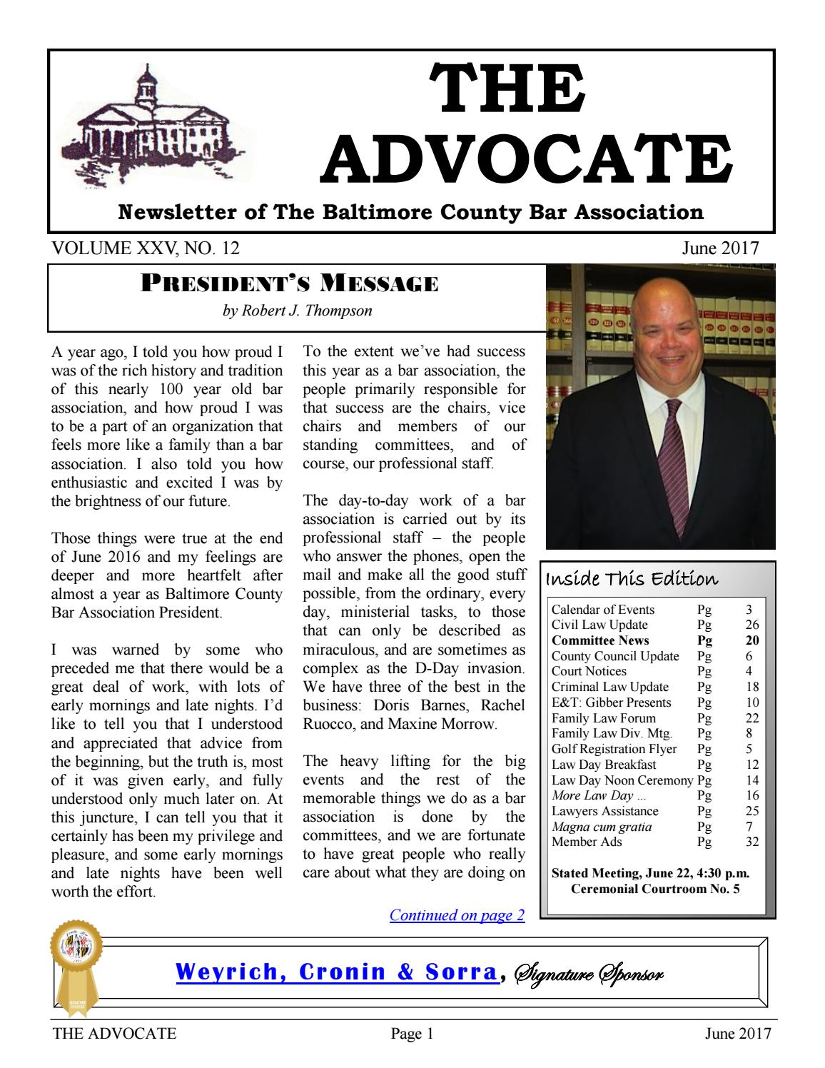 Advocate June 2017 by Baltimore County Bar Association Issuu