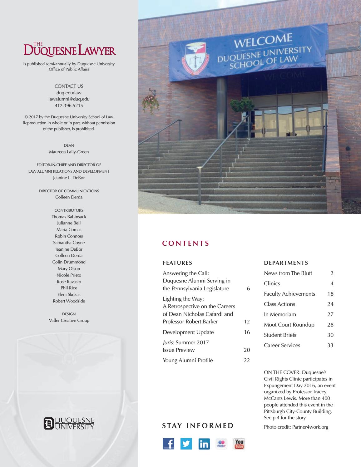 Duquesne Lawyer magazine, summer 2017 by Duquesne University School of