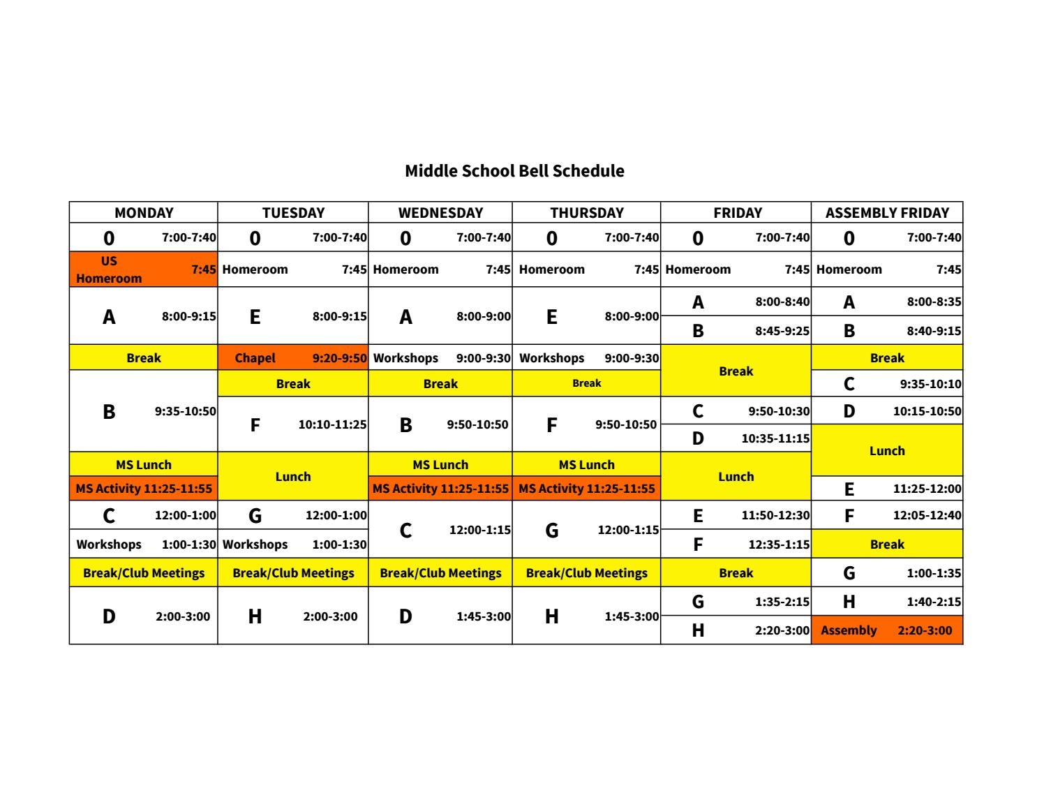 Middle School Bell Schedule By St Andrews Schools Issuu