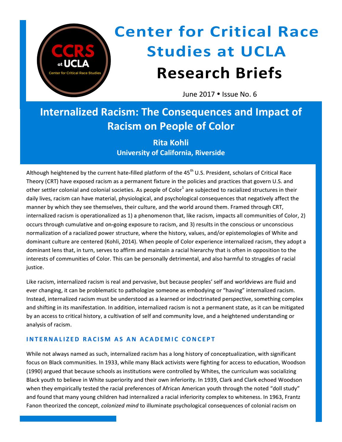 Internalized Racism The Consequences And Impact Of Racism On People Of Color By Center For Critical Race Studies At Ucla Issuu