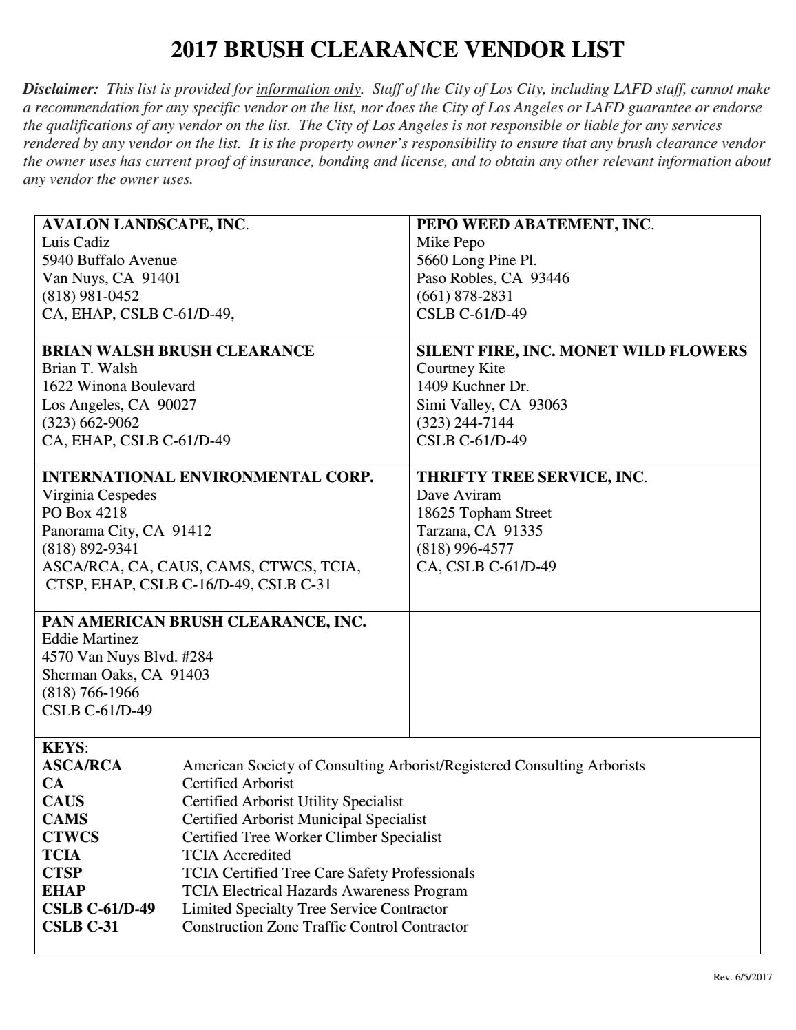 2017 Brush Clearance Vendor List by Los Angeles Fire Department Issuu