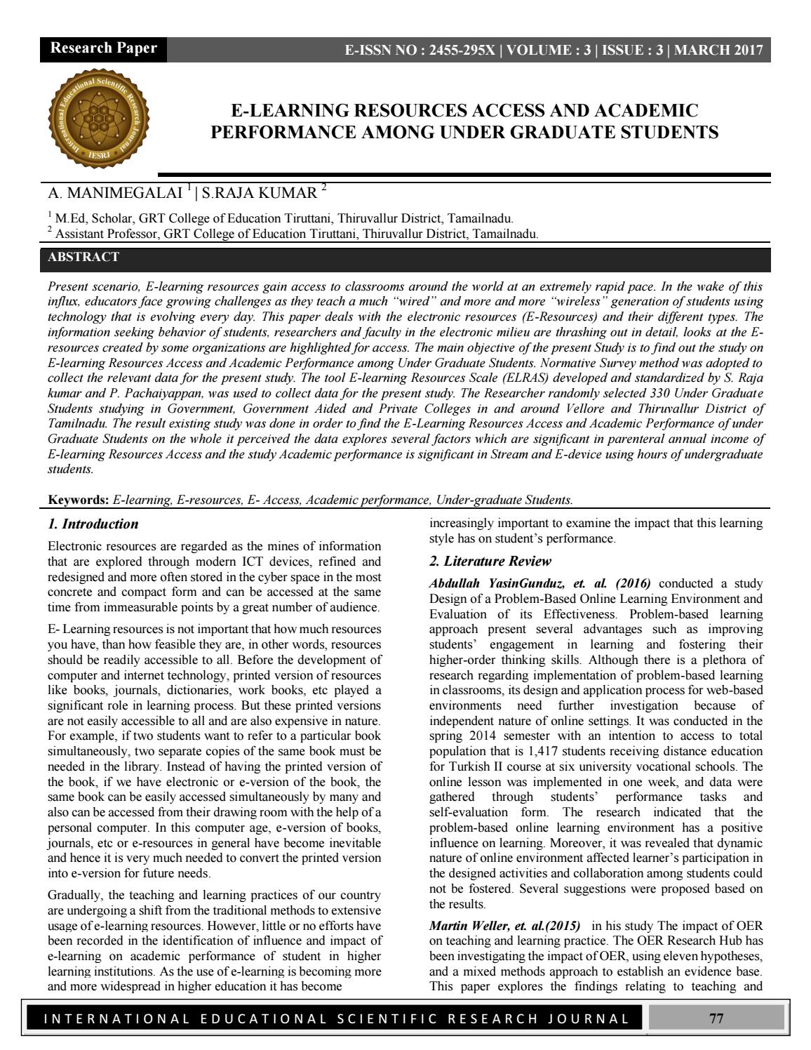 ELEARNING RESOURCES ACCESS AND ACADEMIC PERFORMANCE AMONG UNDER