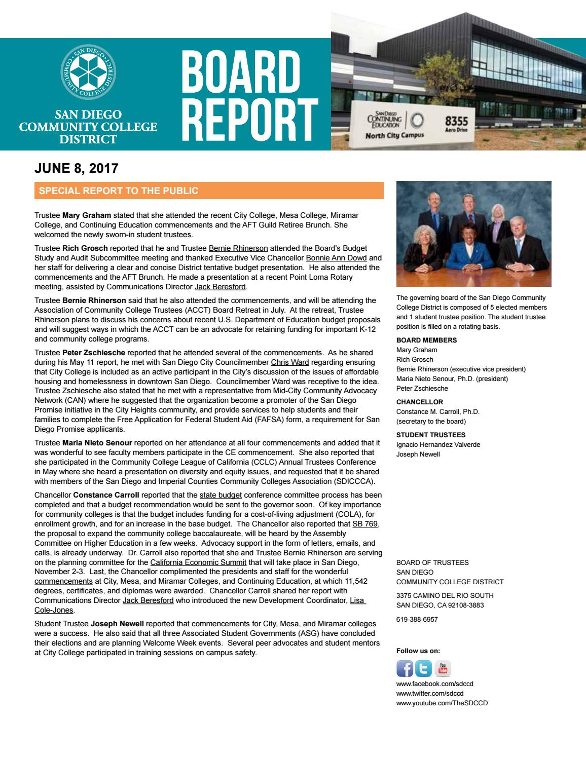 Board Report June 8, 2017 by San Diego Community College District Issuu