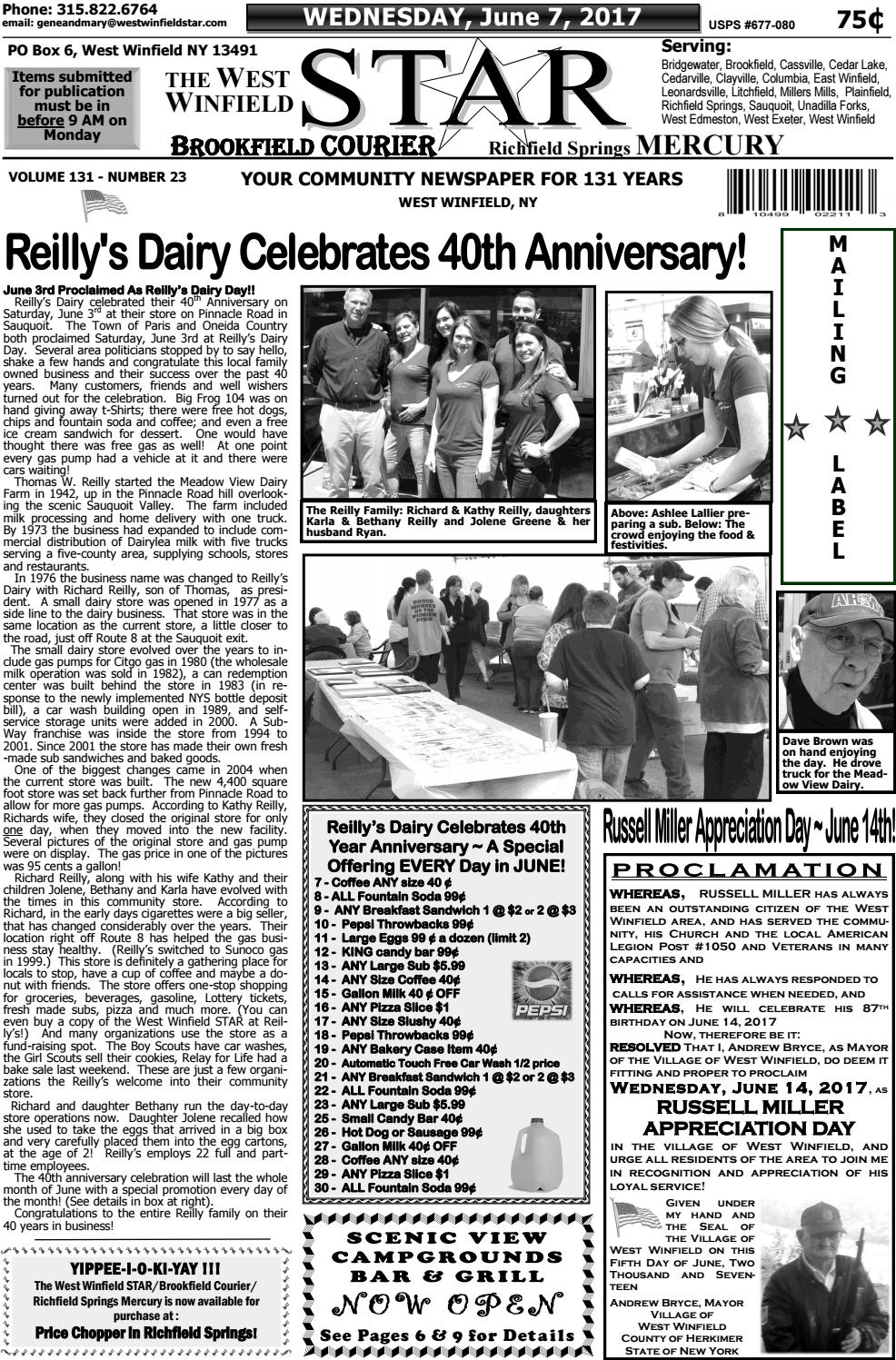 Richfield Springs Mercury in the West Winfield Star June 7, 2017 by