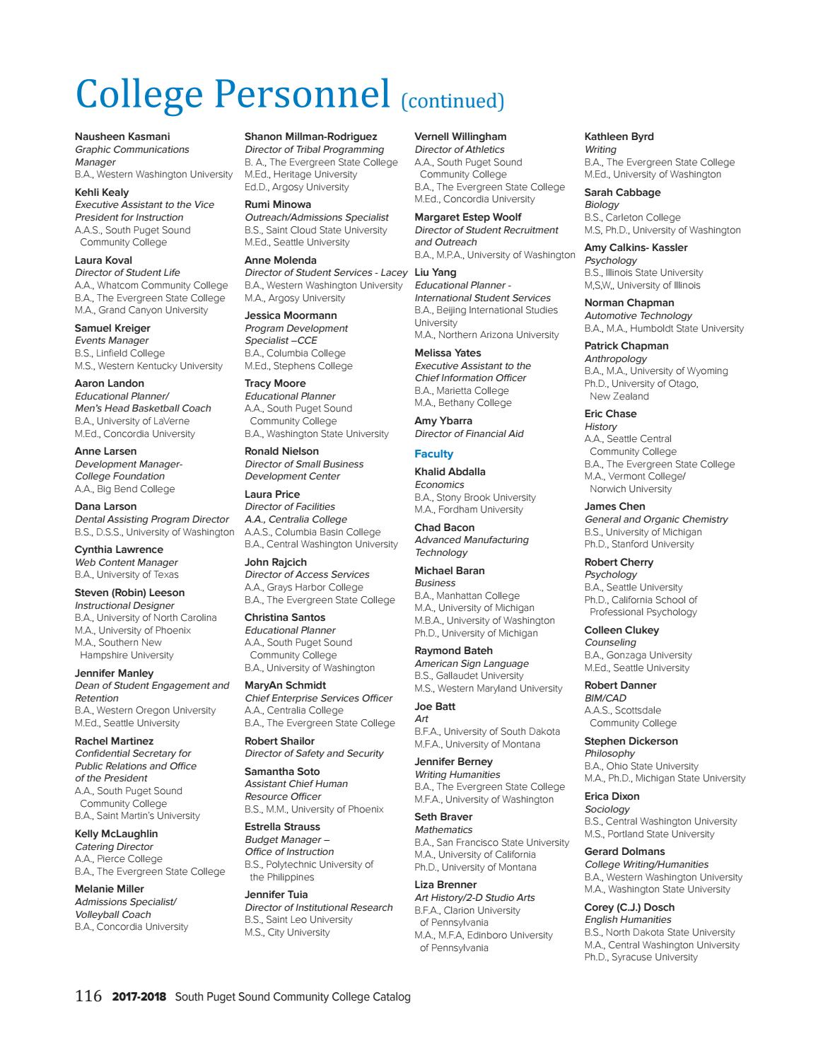 SPSCC College Catalog 201718 by South Puget Sound Community College