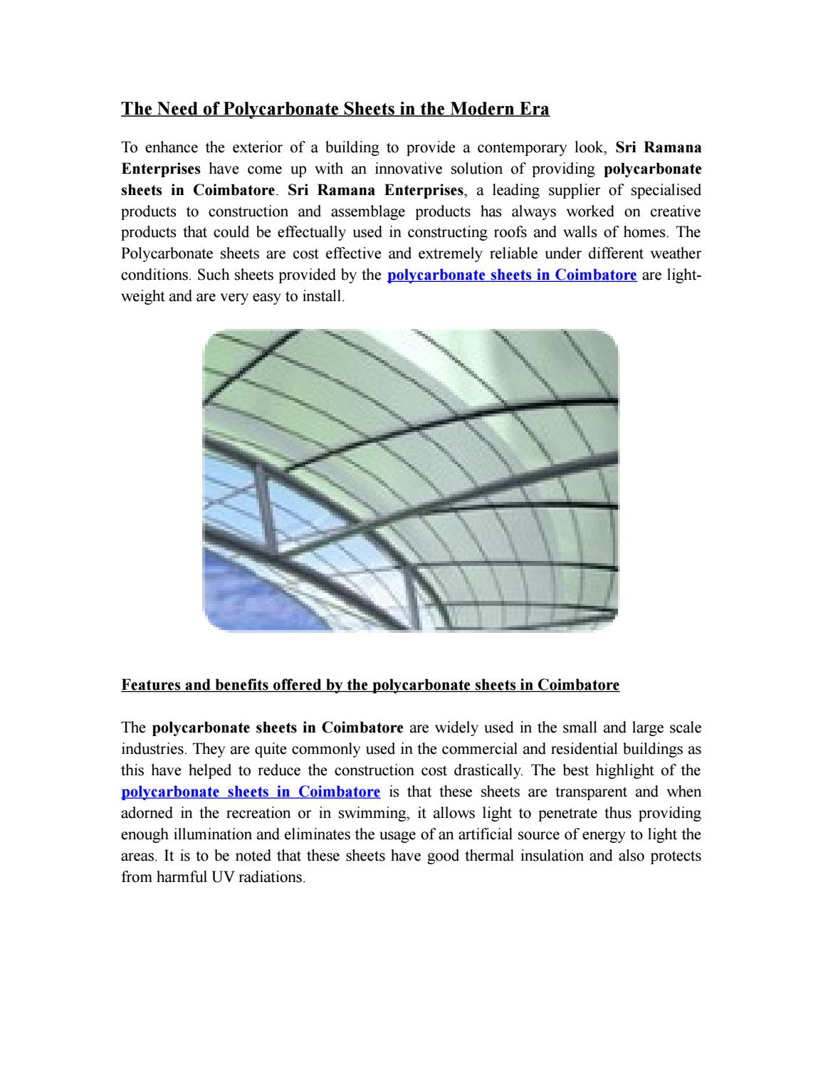 The Need of Polycarbonate Sheets in the Modern Era by Sri Ramana ...