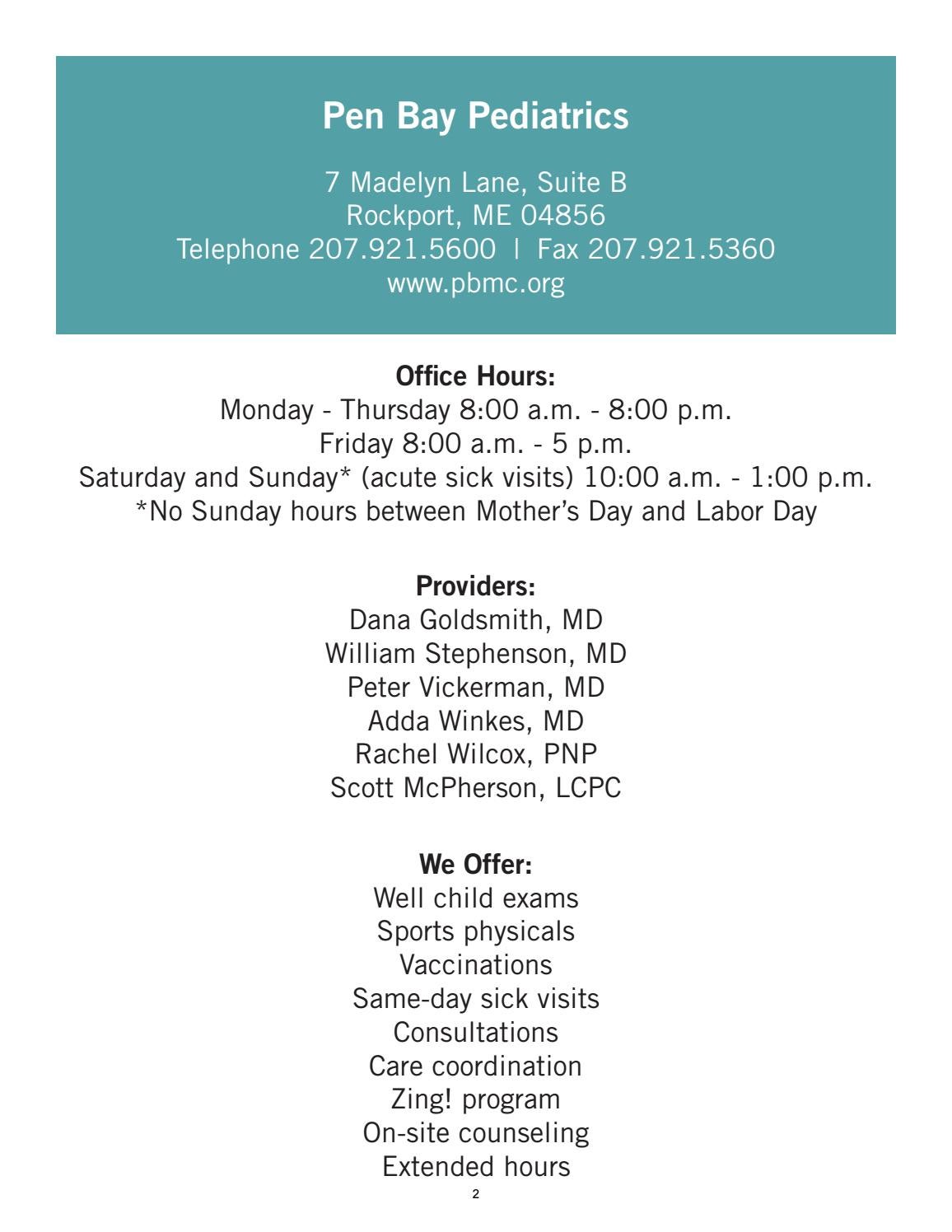 Pen Bay Pediatrics Handbook 2017 by Pen Bay Medical Center Issuu