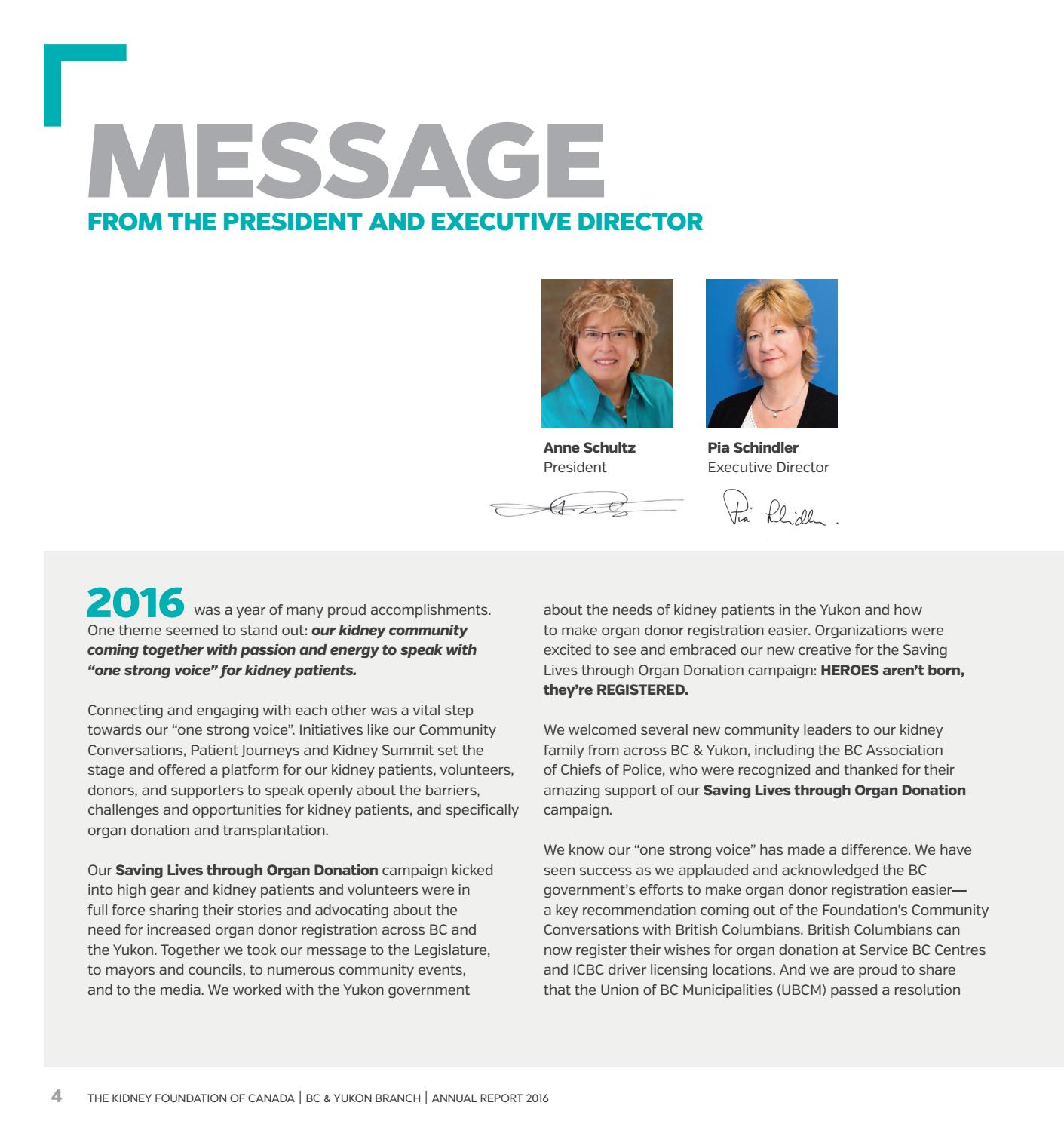Annual Report 2016 By The Kidney Foundation La Fondation Du Rein Issuu