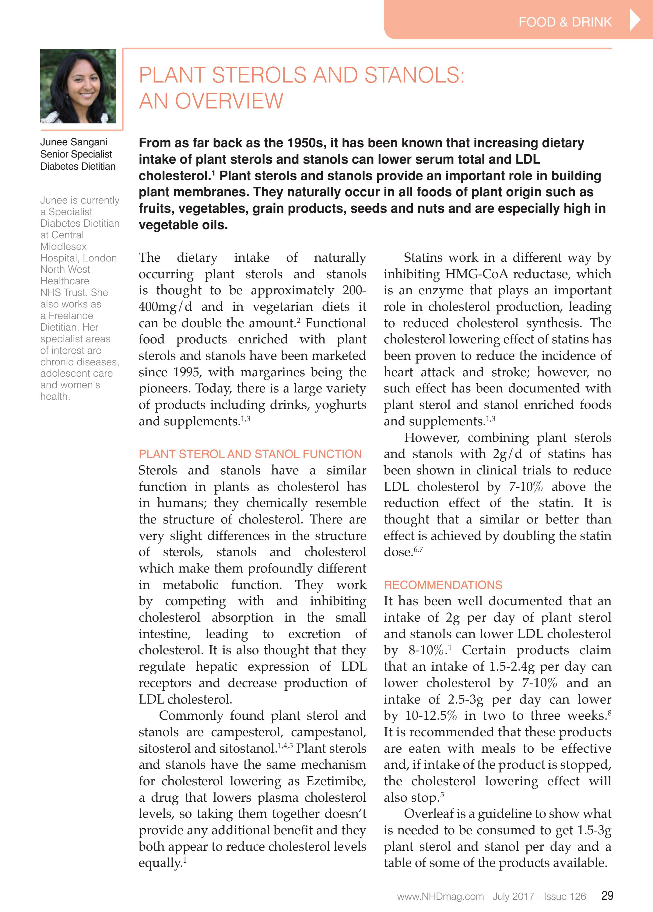 Issue 126 plant sterols and stanols an overview by NH Publishing Ltd