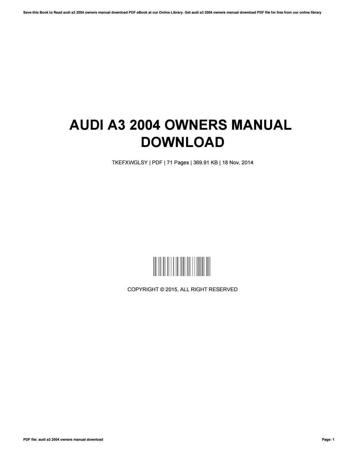 Audi a3 2004 owners manual download by LisaReyes4661 Issuu